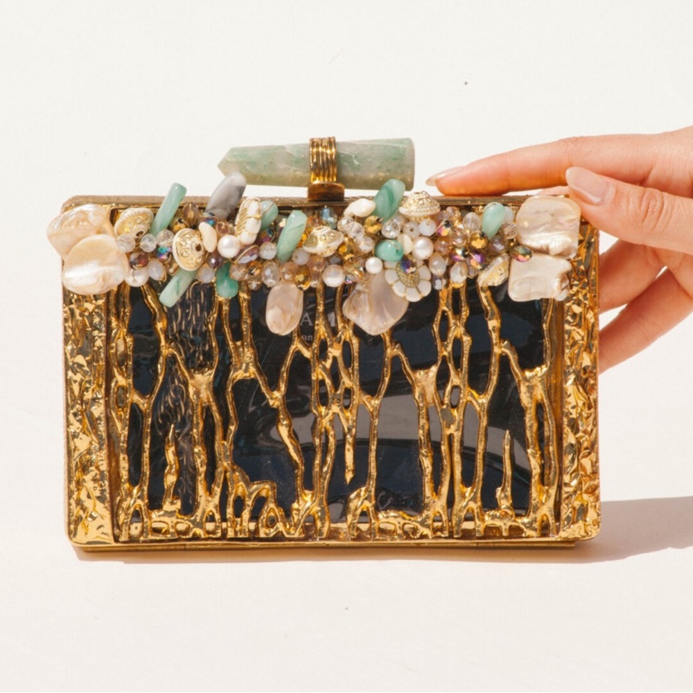 Ramla Zeina Gold and Black Embellished Crossbody Bag